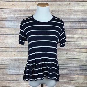 Navy and white striped ruffle crop tee small